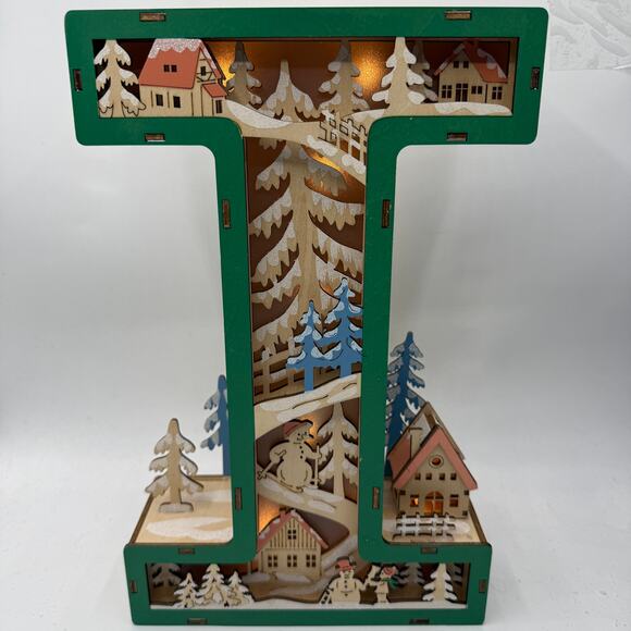 NEW Anthropologie Wonderland Scene Monogram Light-Up Winter Decoration Letter I - Picture 4 of 6